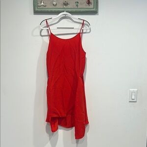 Vanessa Bruno Silk asymmetrical Red Spaghetti Strap Dress mini 36 size 2-4